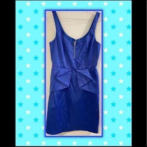 BCBGENERATION SILKY ROYAL BLUE PEPLUM MINI DRESS 0